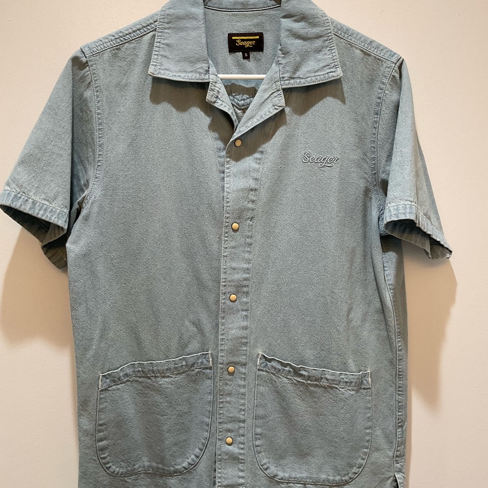 Seager Light Blue Denim Short Sleeve Camp Shirt